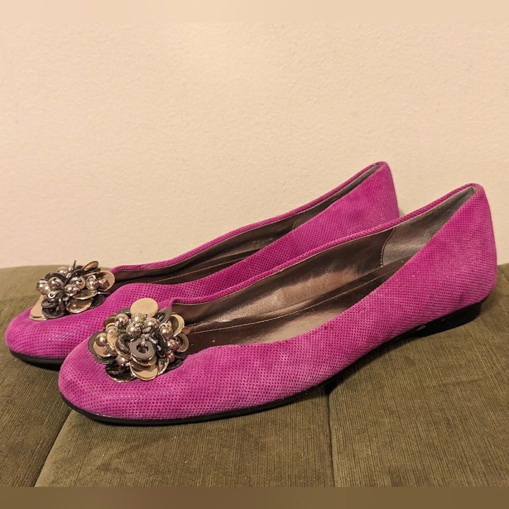Calvin Klein Magenta Fuchsia Purple Maxee Genuine Suede Beaded Ballets Flats